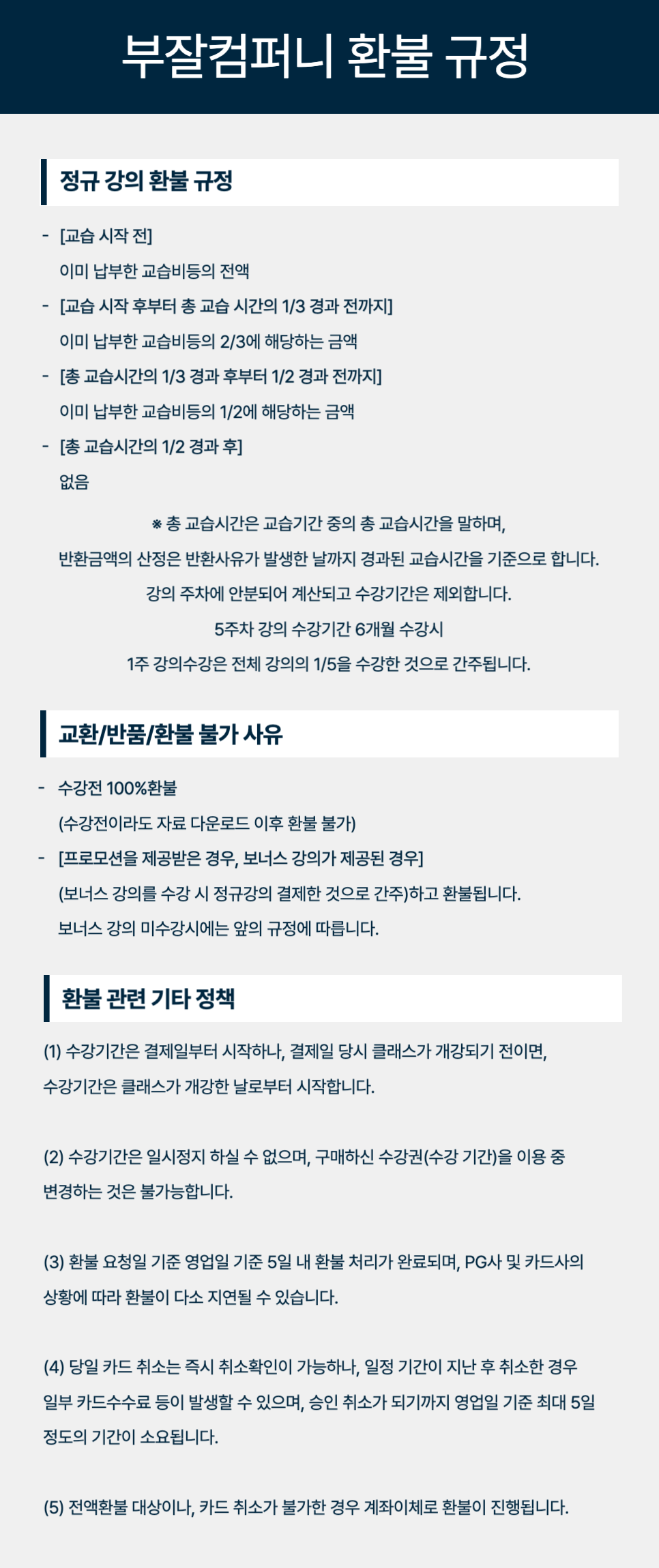 환불 규정 안내